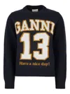 Ganni Graphic Wool Mix Sweater In Blue