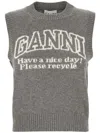 Ganni Knitted Vest With Logo In Grey