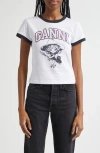 Ganni White T-shirt With Lettering Logo And Front And Back Print In Cotton Woman In Bright White