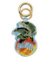 Ganni Apple Keyring Checkered Pattern Embroidered Design In Multi