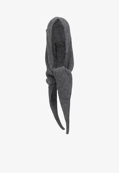 Ganni Logo Knit Balaclava In Gray
