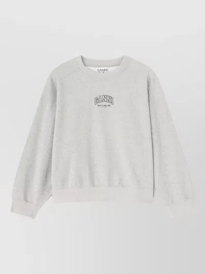 Ganni Logo Knit Sweatshirt Ribbed Cuffs Hem In Gray