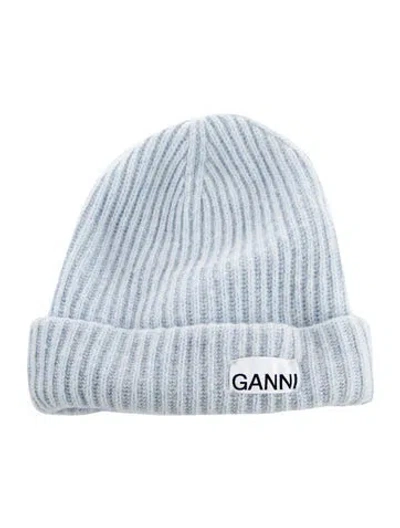 Pre-owned Ganni Logo Knitted Beanie In Blue