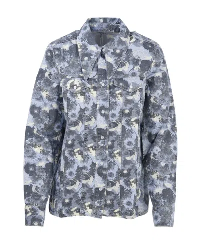 Ganni Logo Long-sleeved Shirt In Gray