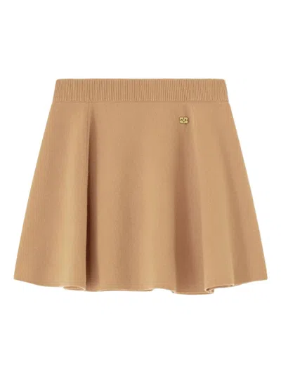 Ganni Logo Mini Skirt In Brown