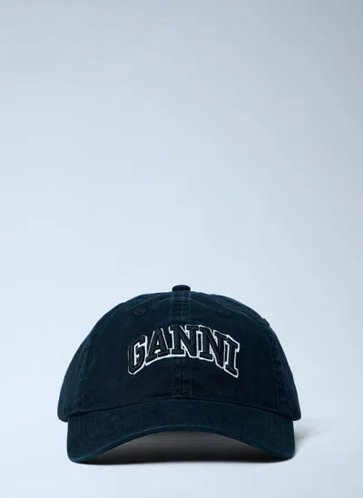 Ganni Logo Motif Baseball Cap In Blue