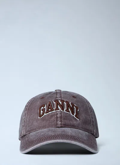Ganni Women Logo Motif Baseball Cap In Gray