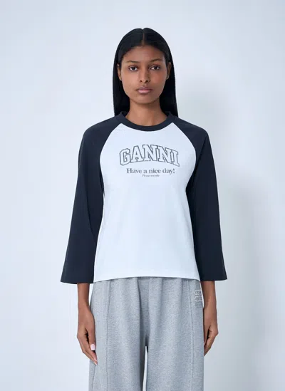 GANNI LOGO MOTIF T-SHIRT