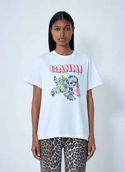 Ganni Logo Motif T-shirt In White