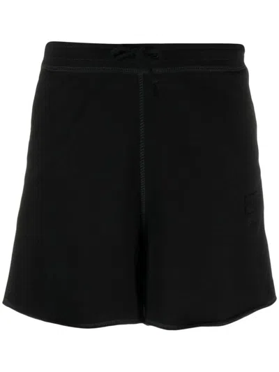 Ganni Logo Organic Cotton Shorts In Black