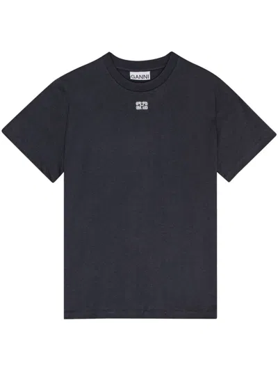 Ganni Logo Organic Cotton T Shirt In Dark Grey