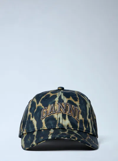 Ganni Logo Patch Baseball Cap In Animal Print