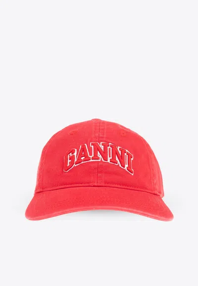 Ganni Logo Patch Baseball Cap In Red