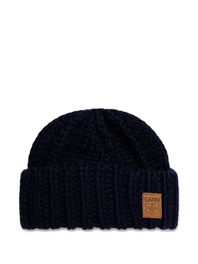 Ganni Logo-patch Beanie In Black