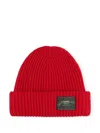 Ganni Logo Patch Beanie In Red