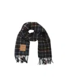 Ganni Double Face Wool Check Scarf In Black