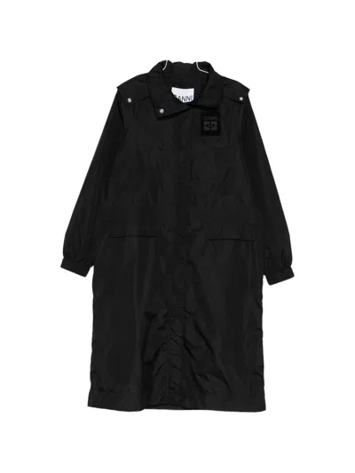 Ganni Logo-patch Coat In Black