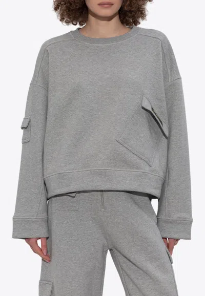 Ganni Logo Patch Crewneck Sweatshirt In Gray