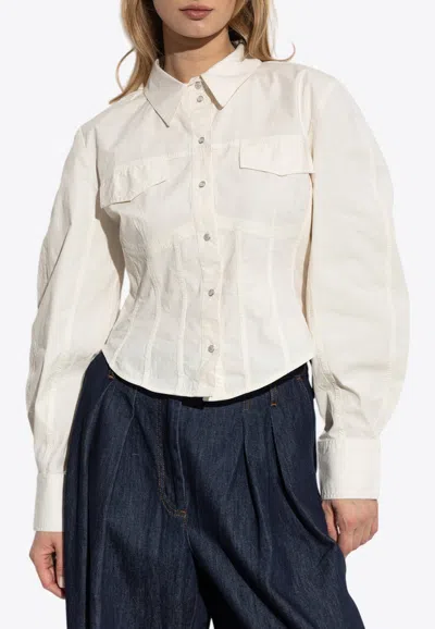 Ganni Logo Patch Fitted Waist Shirt