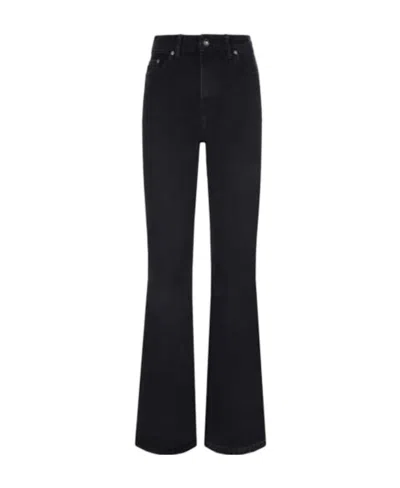 Ganni Logo-patch Flared Jeans In Black