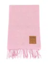 Ganni Logo-patch Fringed Scarf In Pink