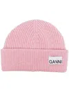 Ganni Wool-blend Light Structured Rib-knit Beanie In Pink