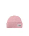 Ganni Wool-blend Light Structured Rib-knit Beanie In Pink
