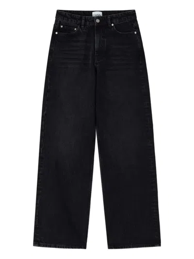 Ganni Logo-patch Jeans In Black