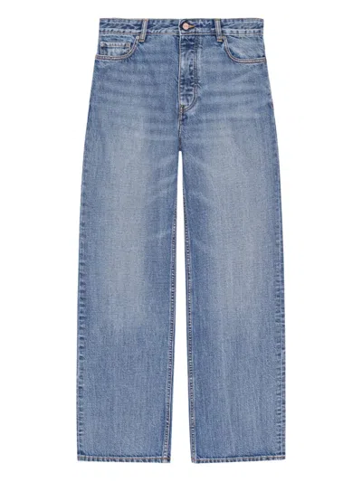 Ganni Logo-patch Jeans In Blue