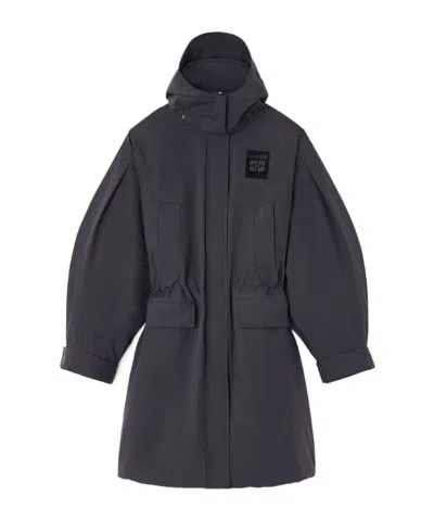 Ganni Logo Patch Mid-length Coat In Gray