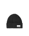 Ganni Logo Ribbed Wool-blend Beanie In Black