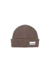 Ganni Logo-patch Ribbed Beanie In Brown