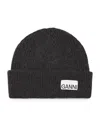 Ganni Logo-patch Ribbed Beanie In Grey
