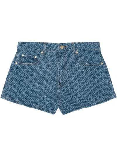 Ganni Shorts Mit Logo-patch In Blau