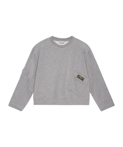 Ganni Logo-patch Sweatshirt In Gray