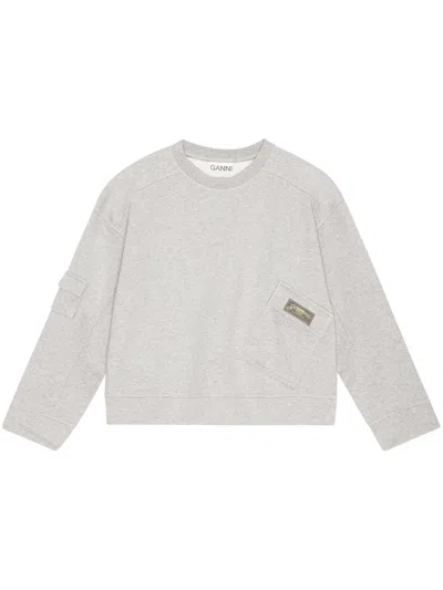 Ganni Logo-patch Sweatshirt In Grey