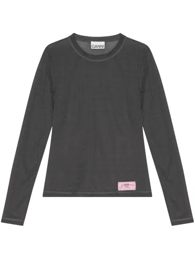 Ganni Logo-patch T-shirt In Grey