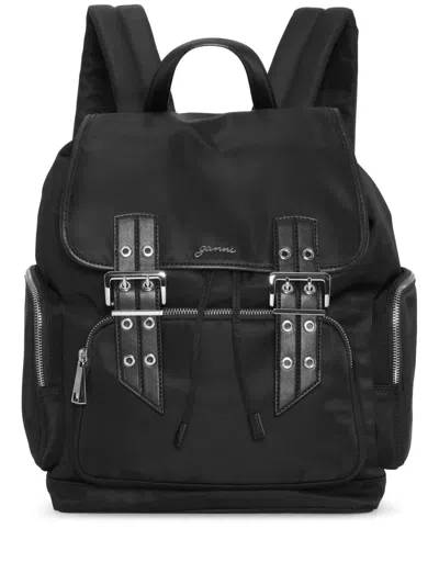 Ganni Bucky Backpack With Logo Lettering In Black