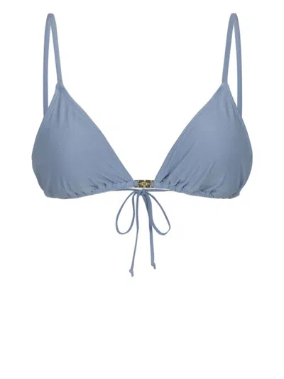 Ganni Logo-plaque Bikini Top In Blue