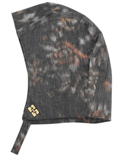 Ganni Logo Plaque Bonnet In Gray