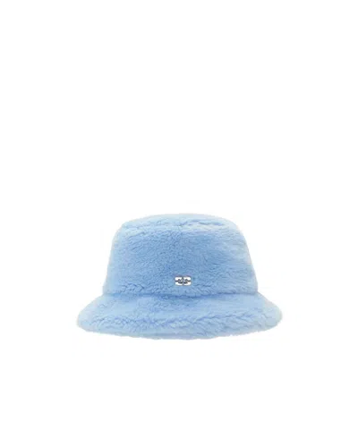 Ganni Logo-plaque Bucket Hat In Blue