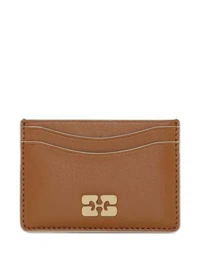 Ganni Logo-plaque Card Holder In Brown