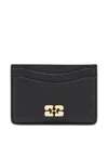Ganni Bou Grained Gold Card Holder In Black