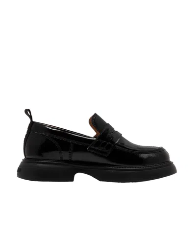 Ganni Logo-plaque Platform Loafers In Black