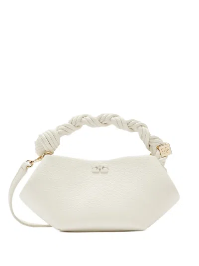 Ganni Small Bou Grained Faux Leather Top Handle Bag In White