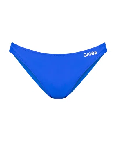 Ganni Logo-print Bikini Bottoms In Blue