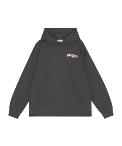 Ganni Logo-print Cotton Hoodie In Black