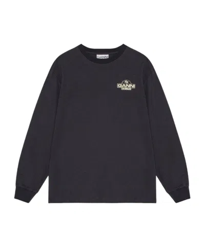 Ganni Logo-print Cotton Sweatshirt In Black