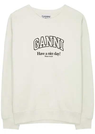 Ganni Logo-print Cotton Sweatshirt In Beige