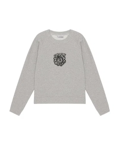 Ganni Logo-print Cotton Sweatshirt In Gray